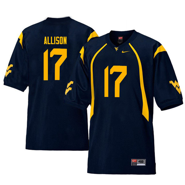 Men #17 Jack Allison West Virginia Mountaineers Throwback College Football Jerseys Sale-Navy
